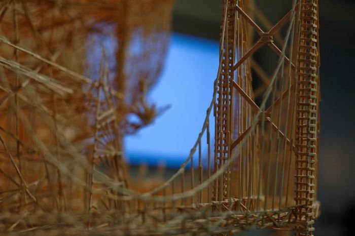 Rolling Through the Bay toothpick sculpture by Scott Weaver