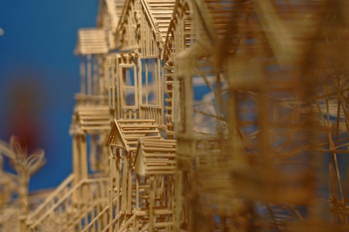 Rolling Through the Bay toothpick sculpture by Scott Weaver