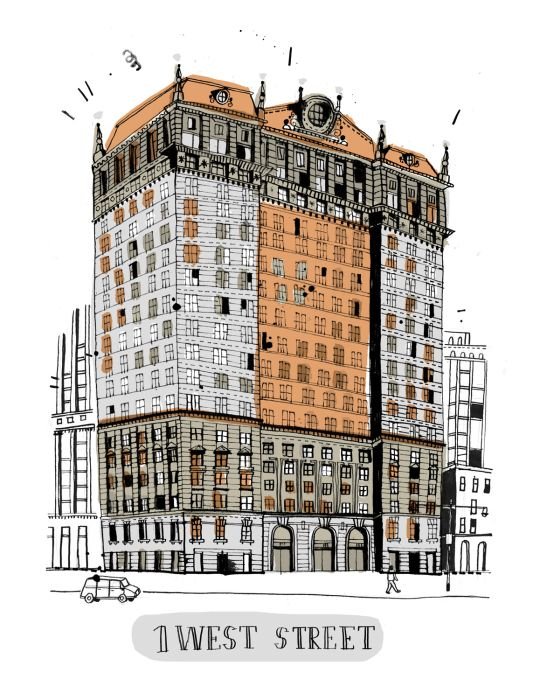 Buildings in New York City, illustration by James Gulliver Hancock