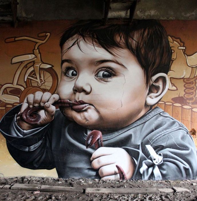 Street art graffiti by Smug One