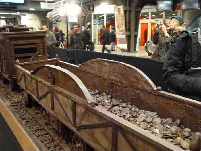 Chocolate train food art, Brussels, Belgium