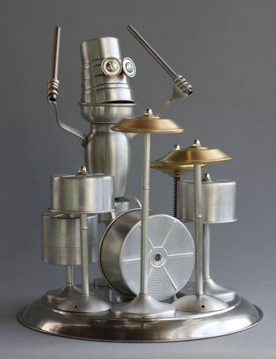 Robot orphan sculptures by Brian Marshall