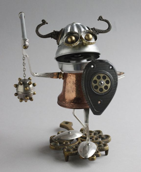 Robot orphan sculptures by Brian Marshall