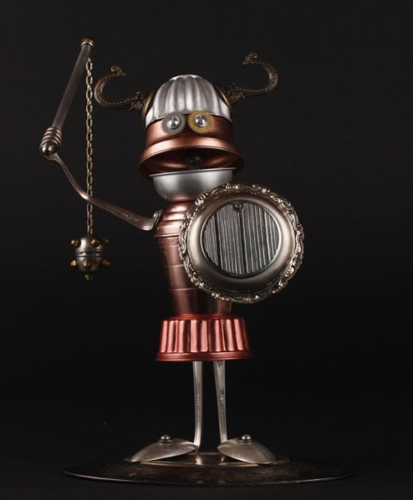 Robot orphan sculptures by Brian Marshall