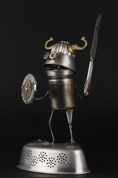 Robot orphan sculptures by Brian Marshall