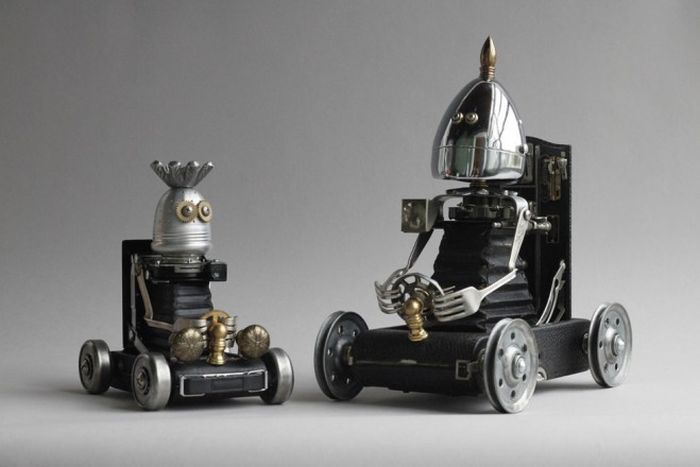 Robot orphan sculptures by Brian Marshall