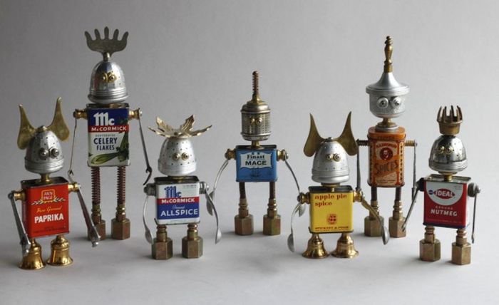 Robot orphan sculptures by Brian Marshall