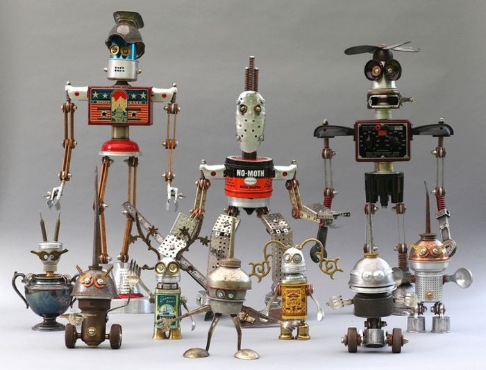 Robot orphan sculptures by Brian Marshall