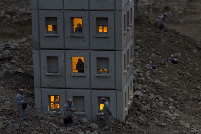 Follow the Leaders, A Corporate City in Ruins by Isaac Cordal, Place du Bouffay, Nantes, France