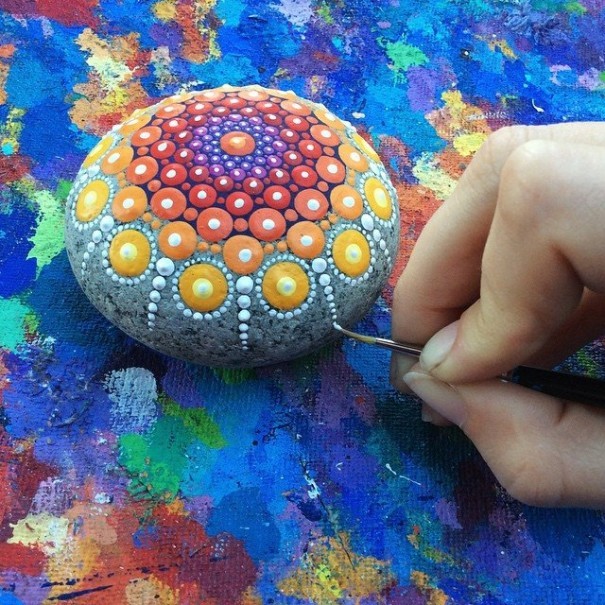 Mandala on ocean stones by Elspeth McLean