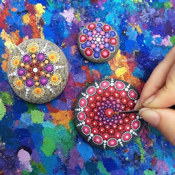 Mandala on ocean stones by Elspeth McLean