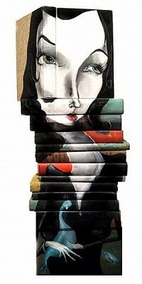 Art & Creativity: artwork on spines of stacked books