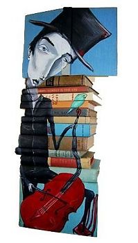 Art & Creativity: artwork on spines of stacked books