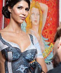 Art & Creativity: body art girl with a dirndl oktoberfest dress