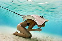 Mermaid and the stingray underwater photography by Christian Coulombe