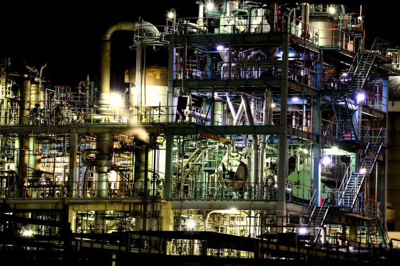 Factory plant in the night, Japan