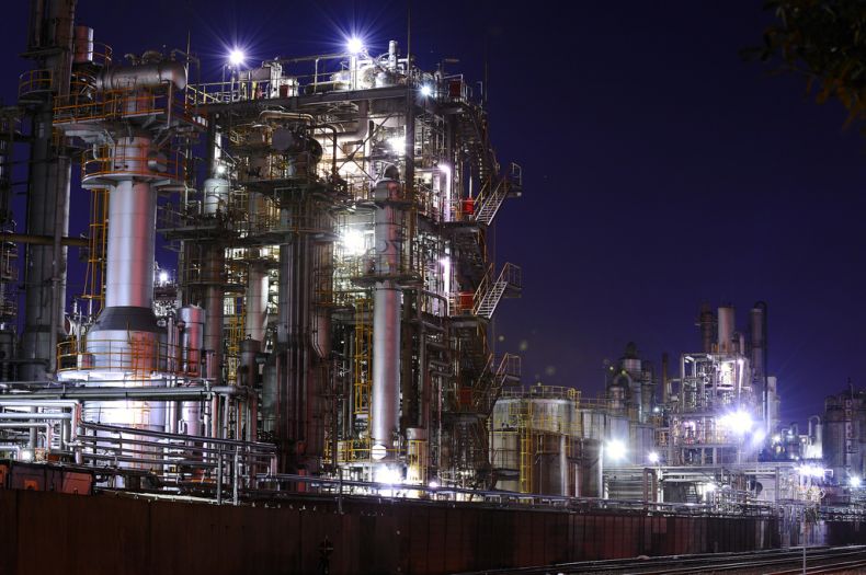 Factory plant in the night, Japan
