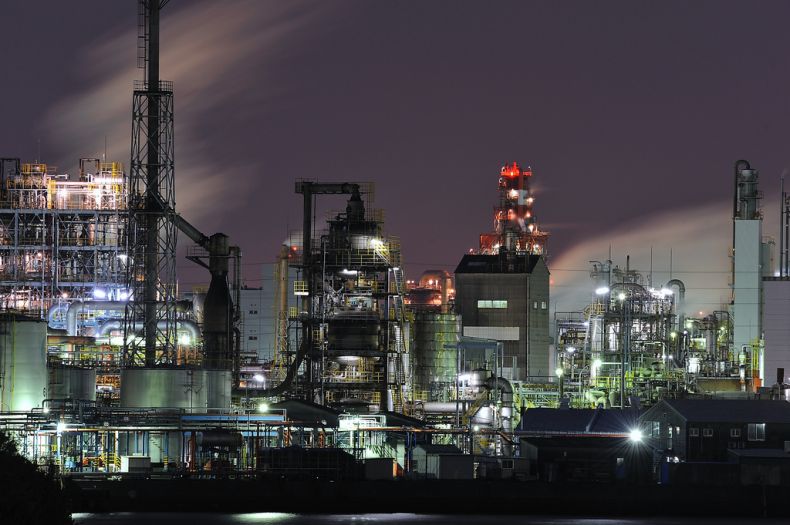Factory plant in the night, Japan
