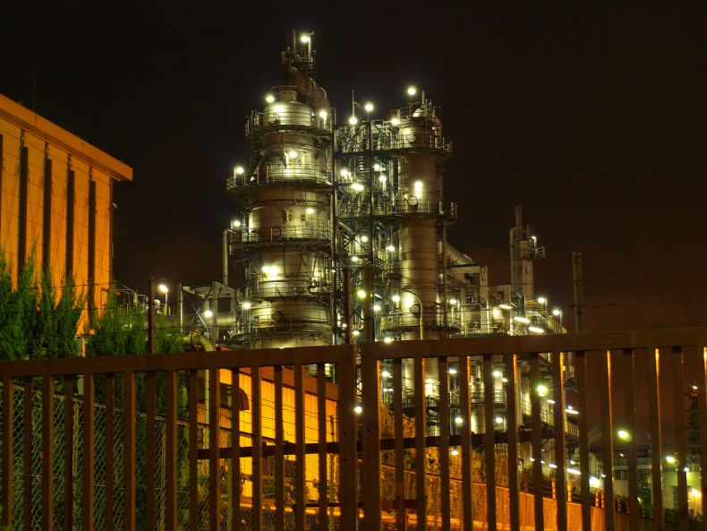 Factory plant in the night, Japan