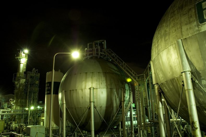 Factory plant in the night, Japan
