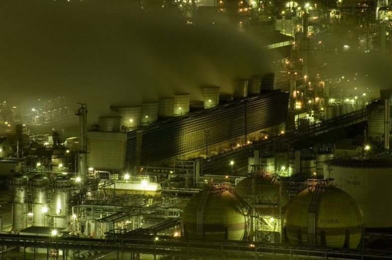 Factory plant in the night, Japan