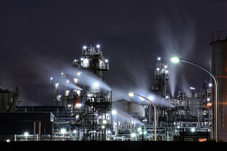 Factory plant in the night, Japan