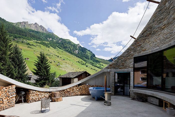 House built inside a mountain, Alps, Switzerland