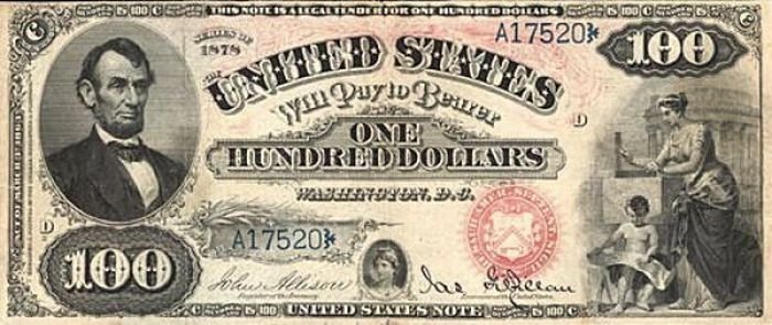 History: 150 years of United States $100 (one hundred-dollar) bill, United States