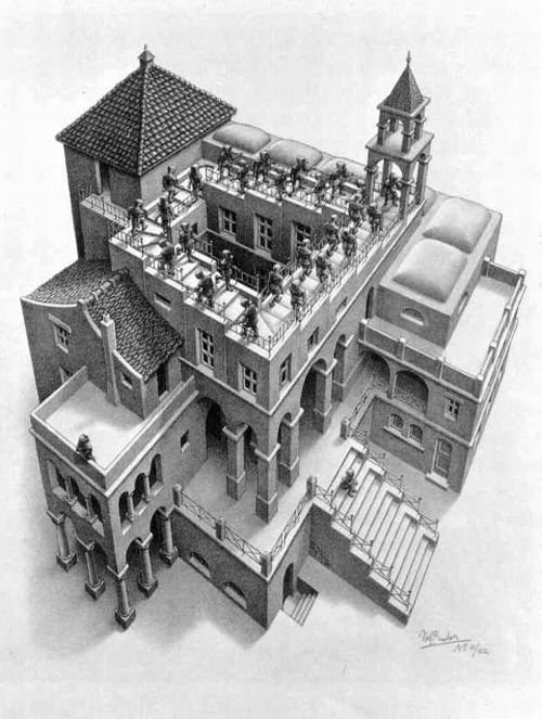 M.C. Escher art recreated using lego bricks