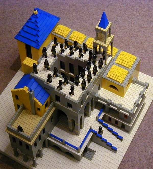 M.C. Escher art recreated using lego bricks