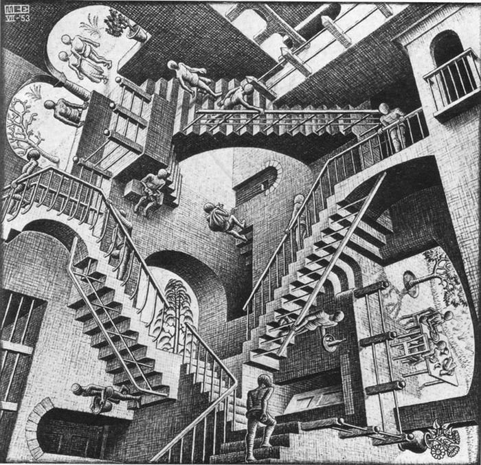 M.C. Escher art recreated using lego bricks