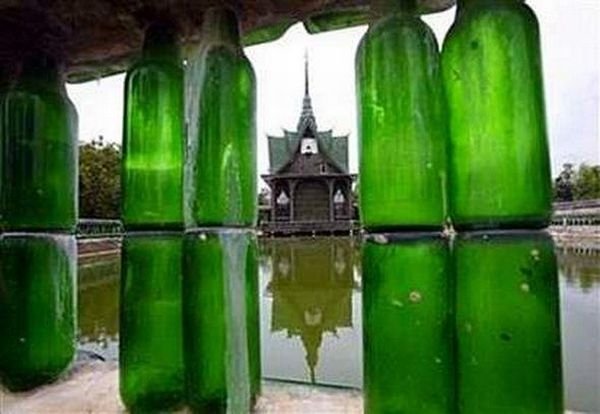 Temple built out of beer bottles, Thailand