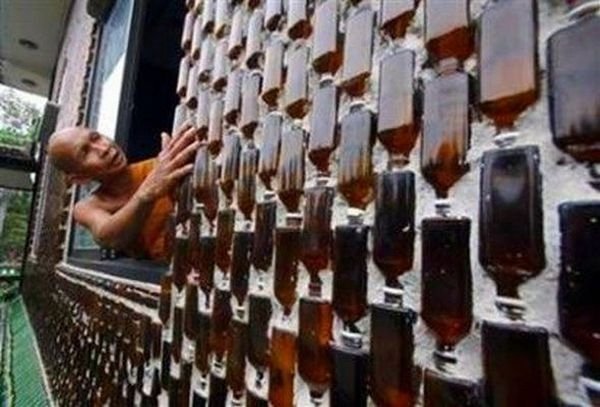 Temple built out of beer bottles, Thailand