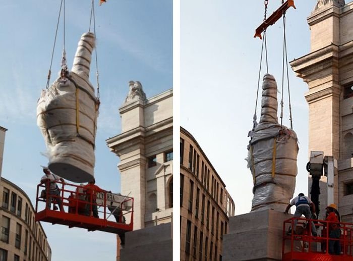 Middle finger by Maurizio Cattelan, Milan, Italy