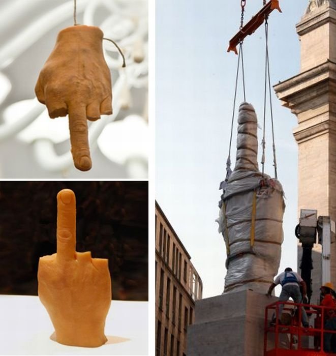 Middle finger by Maurizio Cattelan, Milan, Italy