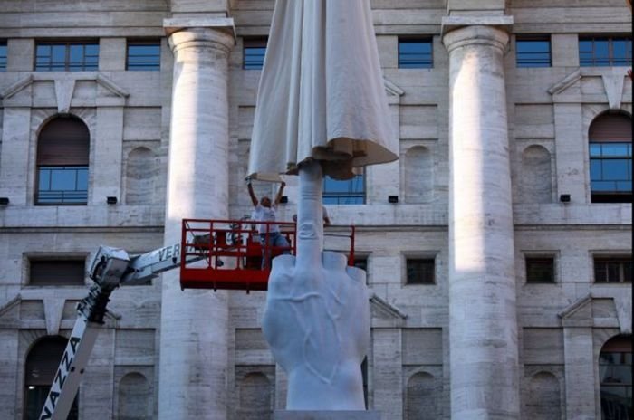 Middle finger by Maurizio Cattelan, Milan, Italy