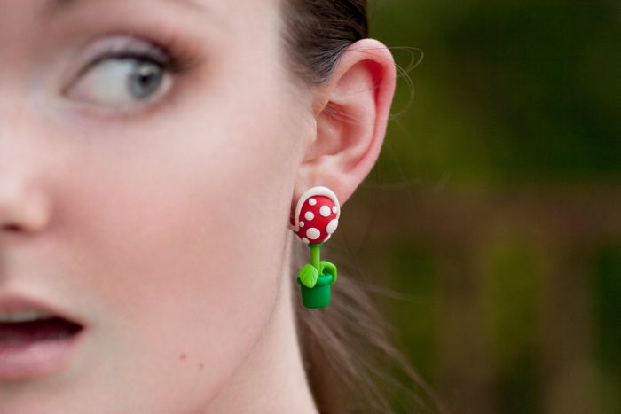 super mario series piranha plant earrings