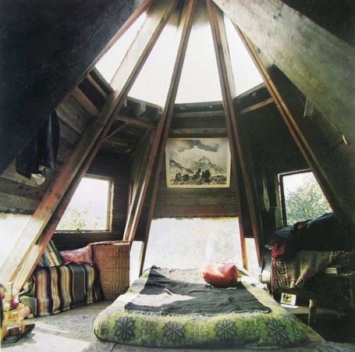 attic loft space below the roof