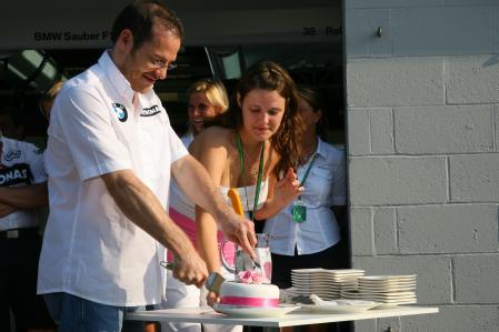 Jacques Villeneuve Bmw Sauber With His New Wife Johanna Cutting A Cake Silverstone 2006-06-08