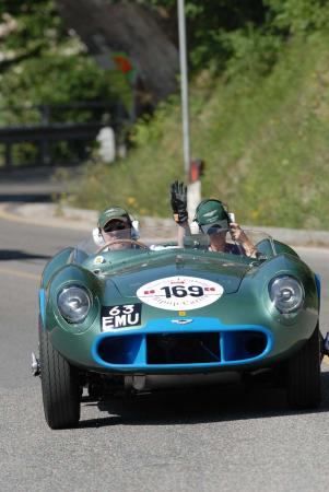 Prodrive chairman David Richards and wife Karen behind the wheel of a 1954 Aston Martin DB3S during the 2007 Mille Miglia classic