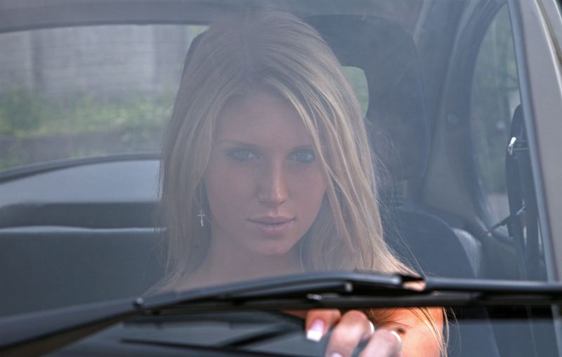 girl with old antique retro classic car