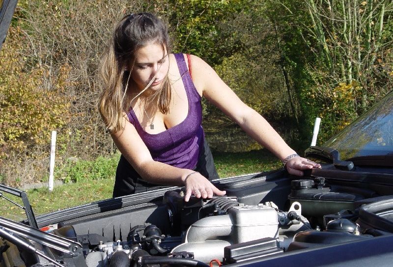 girl with old antique retro classic car