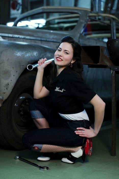 girl with old antique retro classic car