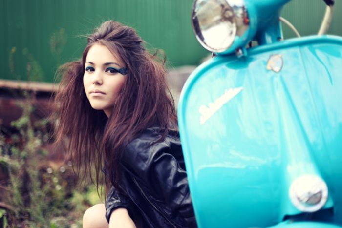 girl with old antique retro classic car