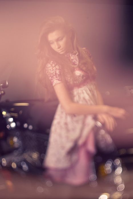 girl with old antique retro classic car