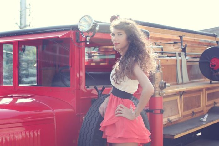 girl with old antique retro classic car