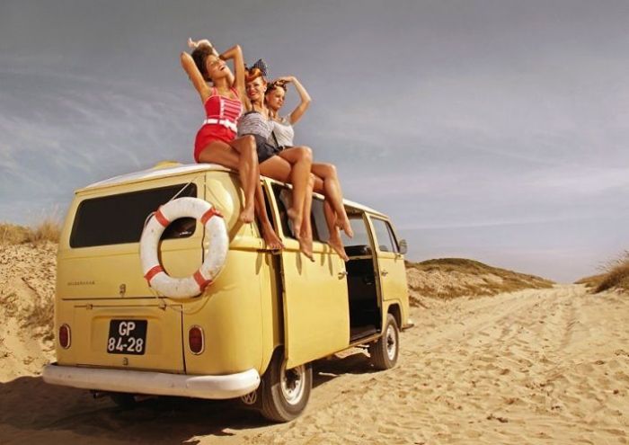 girl with old antique retro classic car