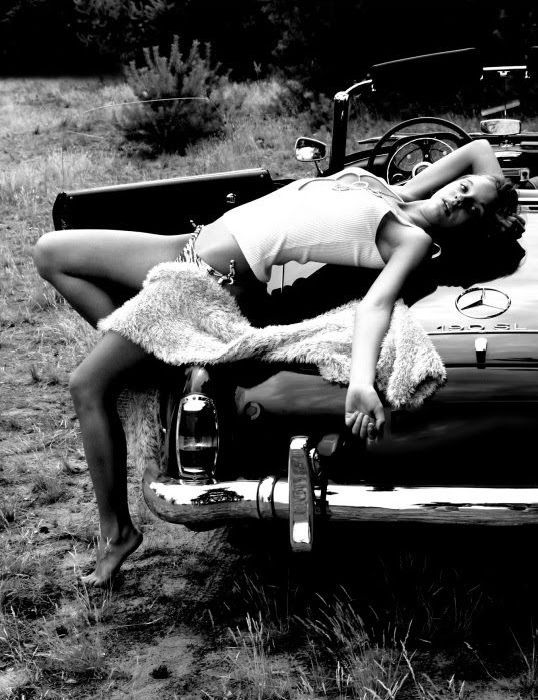 girl with old antique retro classic car