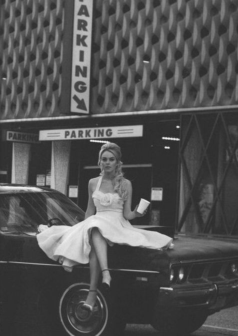 girl with old antique retro classic car