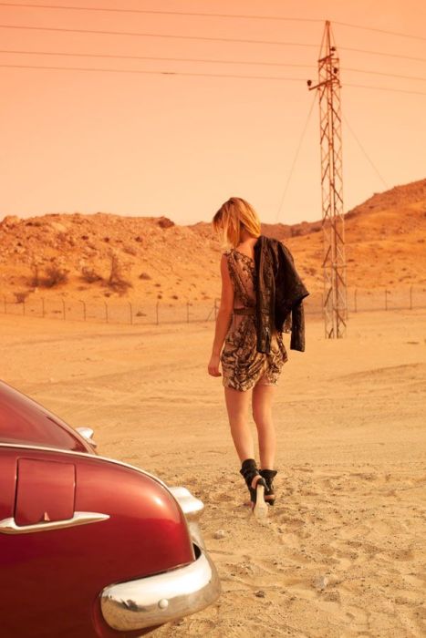 girl with old antique retro classic car